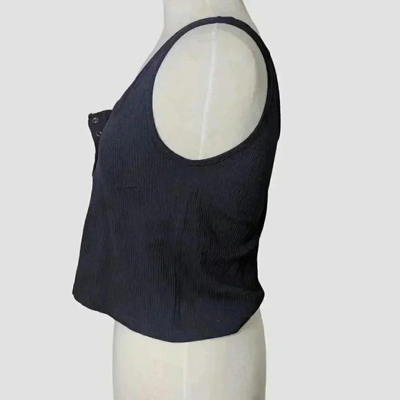 Aeropostale Womens Black Seamless Ribbed Cropped Tank Top Snap Buttons Size XL - Picture 4 of 5